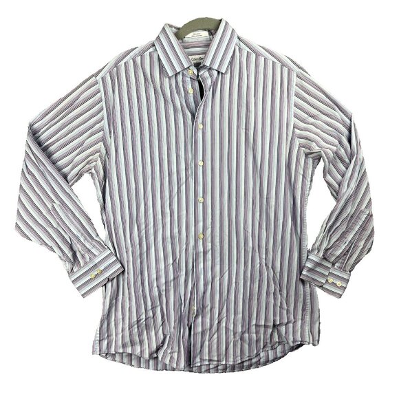 Calvin Klein Striped Button-Down Dress Shirt Size 16 32/33 Neck Long Sleeve - Picture 1 of 8